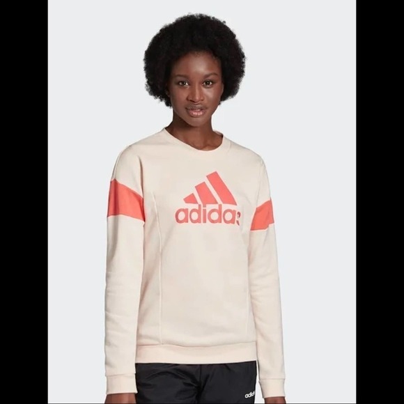 ADIDAS Pink Graphic Crewneck Pullover Sweatshirt Size Large - Picture 1 of 10